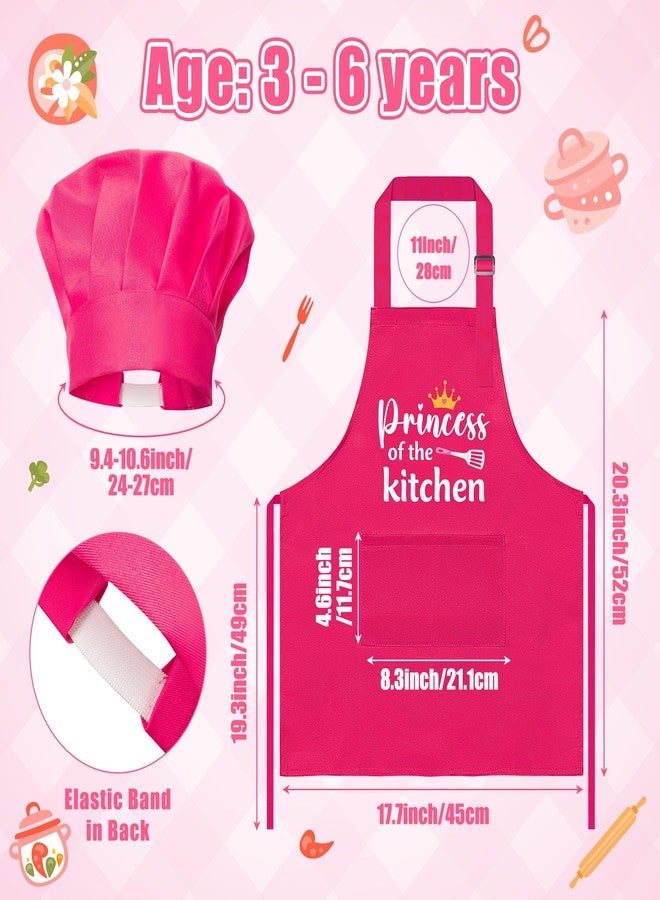 GROBRO7 4Pcs Kids Apron and Chef Hat Set Gift for Girls, Princess Kitchen Baking Princess Pattern Adjustable Kitchen Aprons with 2 Pockets Waterproof Smocks Hats for Baking Cooking Painting Training - Image 2